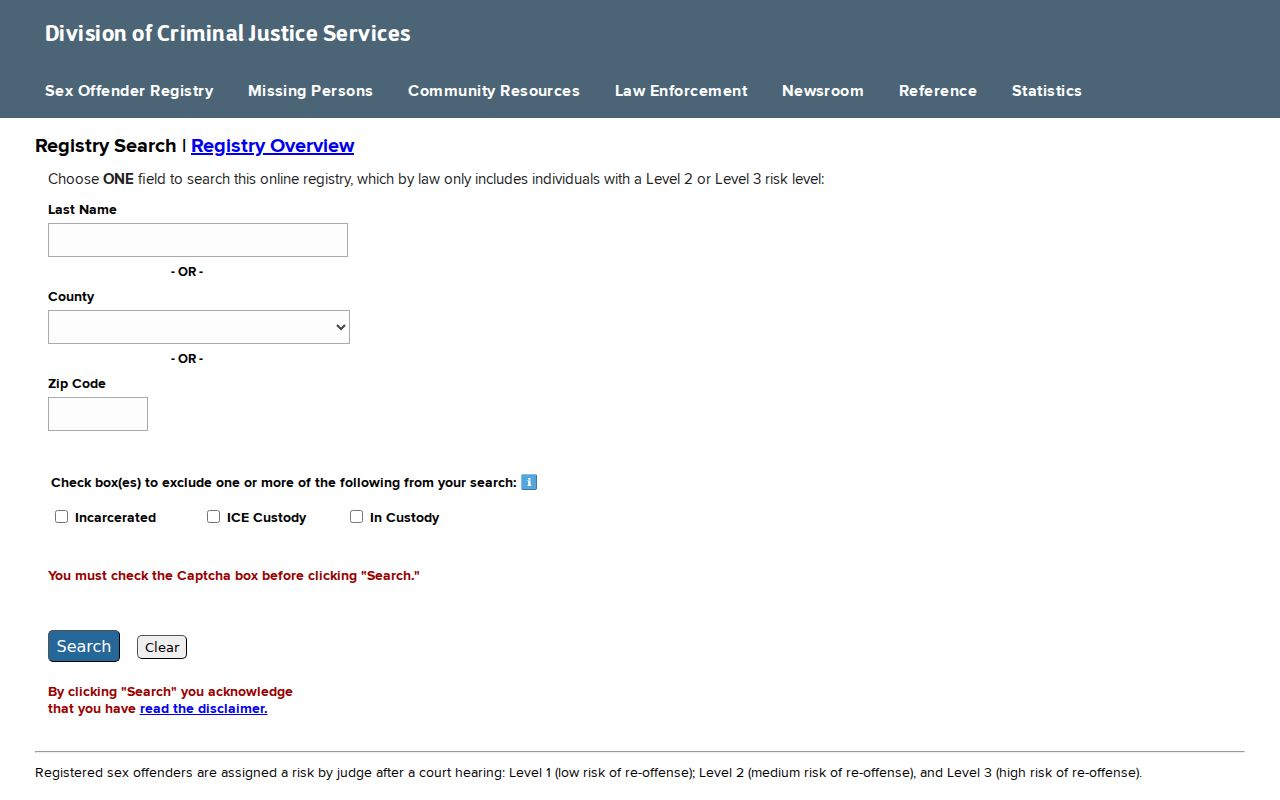 Suffolk County resident lookup view of the New York public registry search